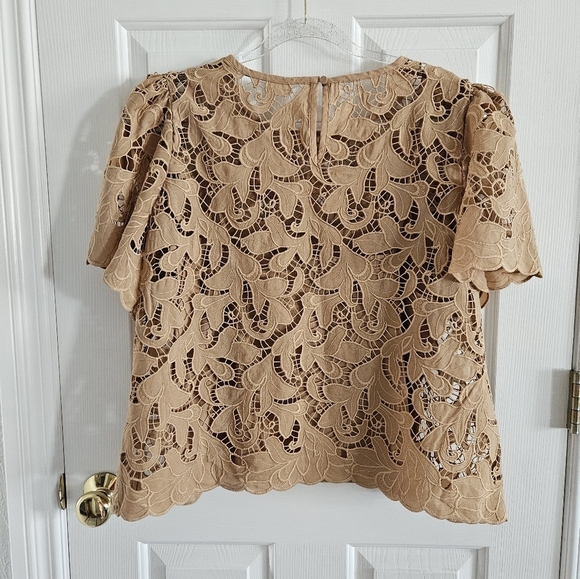 NWOT Express Embroidered Crochet Puff Sleeve Top - Picture 2 of 10